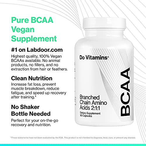 Do Vitamins Branched Chain Amino Acids (BCAA) Capsules, Vegan AjiPure BCAAs, 1 on Labdoor, 2:1:1, 2100 mg, Amino Acids Supplement, Keto, Paleo, Third-Party Tested, 90 Count