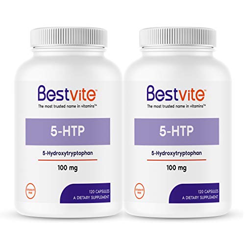 BESTVITE 5-HTP 100mg (240 Capsules) (120 x 2) - No Stearates or Flow Agents - Gluten Free - Non GMO