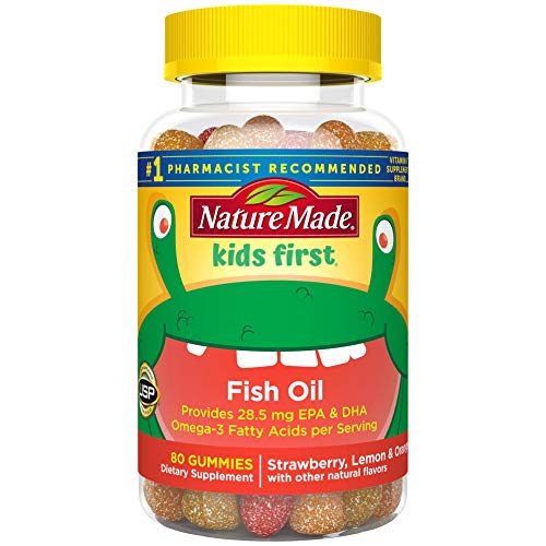 Nature Made Kids First Fish Oil Gummies, 80 Count with 28.5 mg Heart Healthy Omega-3s† (Packaging may vary)
