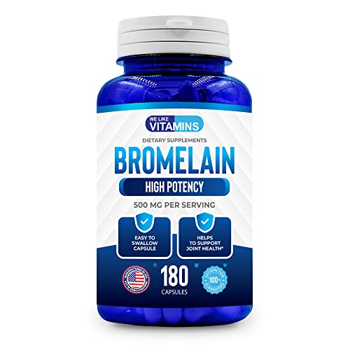 Bromelain Supplement, Natural Pineapple Extract with Proteolytic Enzymes for Digestion, Absorption, Joint Pain, and Muscle Soreness, Bromelain 500mg Tablets, 6 Months Supply, 180 Capsules
