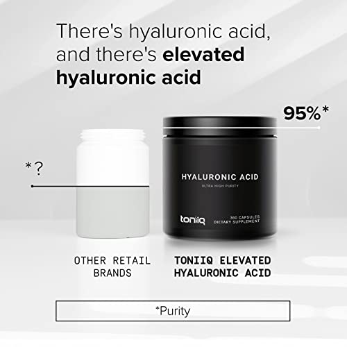 Ultra High Purity Hyaluronic Acid Capsules - 95%+ Highly Purified and Highly Bioavailable - 275mg Formula - Non-GMO Fermentation - High Strength with Vitamin C - 360 Capsules