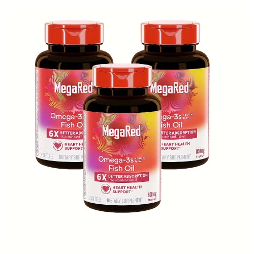 Megared Omega 3 Fish Oil Supplement 800mg (per Serving), Advanced 6X Absorption EPA & DHA Omega 3 Fatty Acid Softgels (80cnt Box), Phopholipids, Supports Brain Eye Joint & Heart Health- 3 Pack