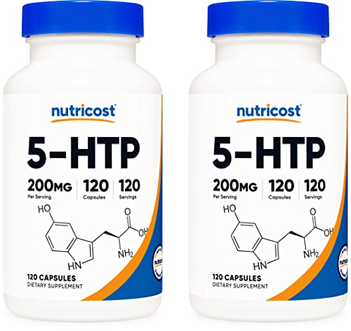Nutricost 5-HTP 200mg, 120 Vegetarian Capsules (5-Hydroxytryptophan) - Non-GMO & Gluten Free (2 Bottles)