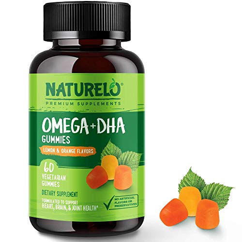 NATURELO Vegetarian DHA and Omega 3 Supplement from Algae and Chia Seed Oil for Heart, Brain and Joint Health - No Fish, Gelatin, or Artificial Sweeteners - 60 Gummies
