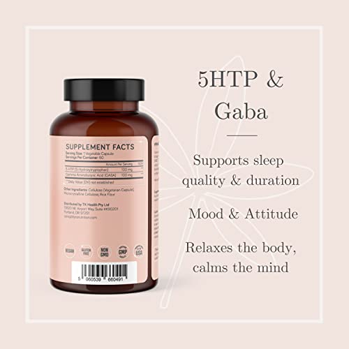 BLYSS Nutrition 5 HTP Plus GABA Supplements for Women - Sleep, Mood & Stress Support - Non-GMO, Gluten Free, 60 Veggie Caps