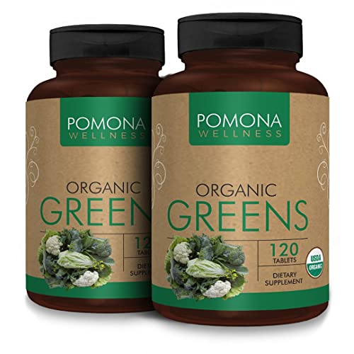 Pomona Wellness Organic Super Greens Supplement, Full Of Superfood Vitamins & Minerals, Fruits & Vegetable, Greens Powder for Bloating and Digestion, USDA Organic, Non-GMO, Vegan, 120 Tablets (2 Pack)