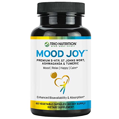 Trio Mood Joy | Premium 5-HTP, St Johns Wort, Ashwagandha & Turmeric | Ashwagandha Capsules to Promote Natural Calm & Relaxed Mood* | Mood Support Supplement* | 60 Day Supply