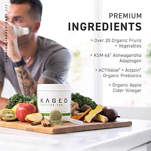 Kaged | Lemon | Organic Superfoods and Greens Powder Outlive100 with Apple Cider Vinegar, Antioxidants, Adaptogen, Prebiotics,(30 Servings)