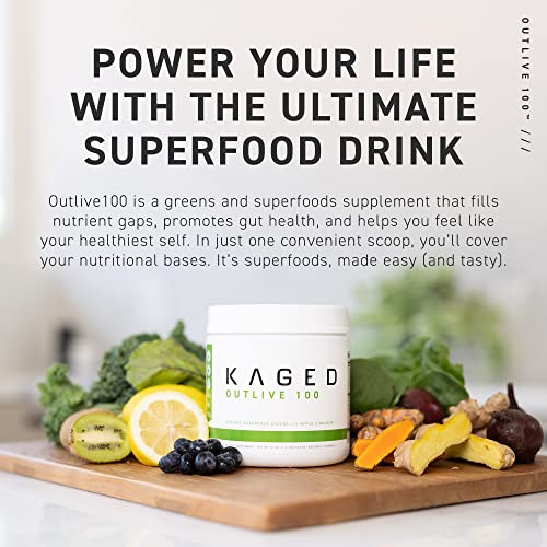 Kaged | Lemon | Organic Superfoods and Greens Powder Outlive100 with Apple Cider Vinegar, Antioxidants, Adaptogen, Prebiotics,(30 Servings)