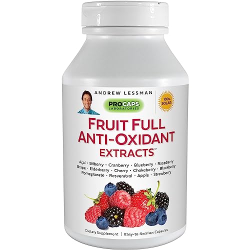 ANDREW LESSMAN Fruit Full Anti-Oxidant Extracts 30 Capsules - 14 Natural Fruit and Berry Extracts. Bilberry, Cranberry, Grape Seed, Pomegranate, Resveratrol, and More. Easy to Swallow Capsules