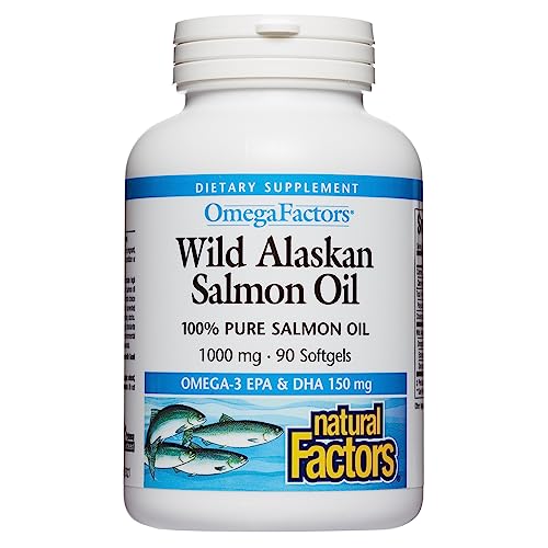 Omega Factors by Natural Factors, Wild Alaskan Salmon Oil, Supports Heart and Brain Health with Omega-3 DHA and EPA, 90 Softgels