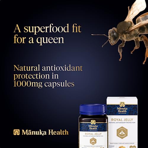 Manuka Health Royal Jelly Capsules, 180 Count, 1000mg NET, Natural Antioxidant Protection, Natural Source of Fatty Acid 10H2DA, Anti-Aging Support