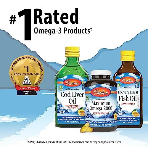 Carlson - Super Omega-3 Gems, 1200 mg Omega-3 Fatty Acids with EPA and DHA, Wild-Caught Norwegian Supplement, Sustainably Sourced Fish Oil Capsules, Omega 3 Supplements, 100+30 Softgels
