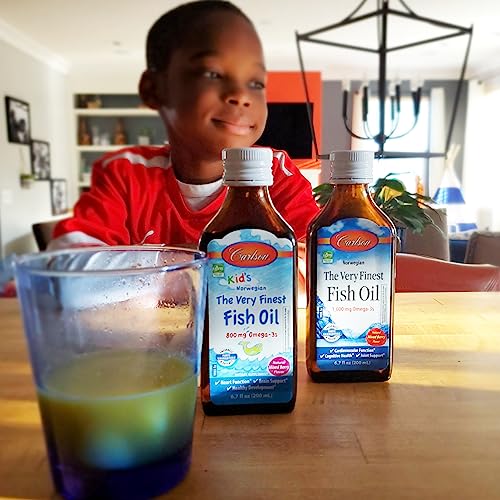 Carlson - Kid's The Very Finest Fish Oil, 800 mg Omega-3s, Liquid Fish Oil Supplement, Norwegian Fish Oil, Wild-Caught, Sustainably Sourced , Mixed Berry, 200 mL (6.7 Fl Oz)