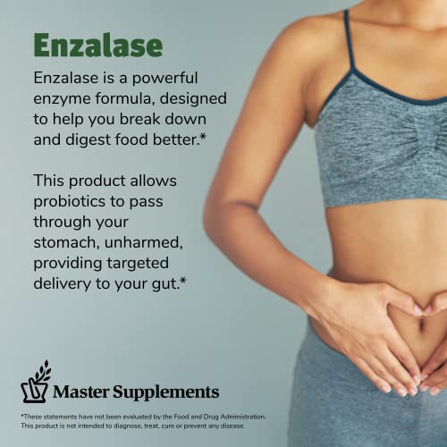 ENZALASE Master Supplements 50 Capsules - Probiotic Compatible Enzymes - Provides Digestive Boost + Gas & Bloating Relief - Gluten Free - 50 Servings