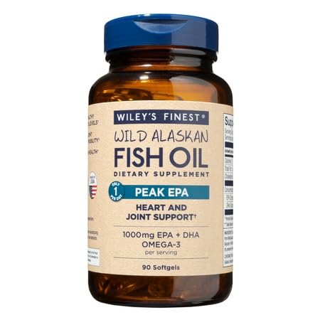 Wiley's Finest Wild Alaskan Fish Oil Peak EPA - Triple Strength Peak EPA and DHA - 1000mg Omega-3s, SQF-Certified - 90 Softgels (90 Servings)