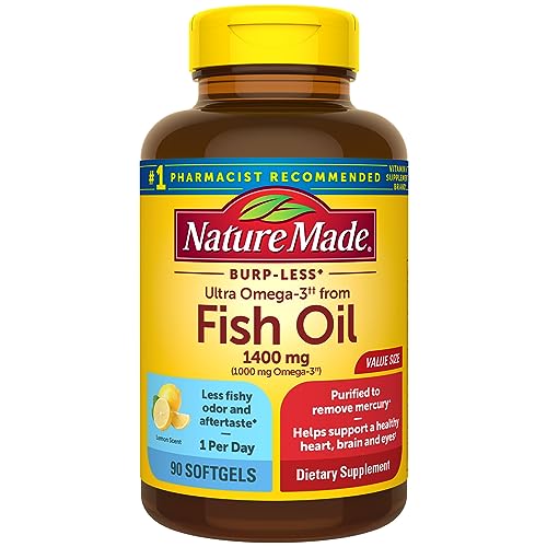 Nature Made Burp Less Ultra 1400 mg, Fish Oil Supplements, Omega 3 Supplement for Healthy Heart, Brain and Eyes Support, One Per Day, 90 Softgels