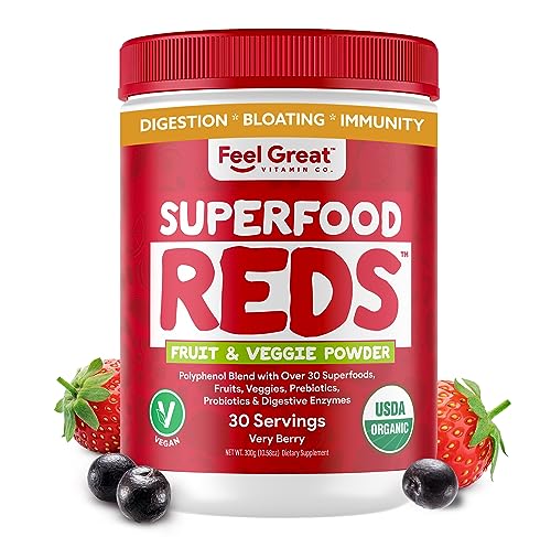 Organic Reds Superfood Powder | Smoothie Mix Loaded with Organic Beet Root Powder | Contains Vital Antioxidants & Energizing Polyphenols Supplement (Red Superfood)