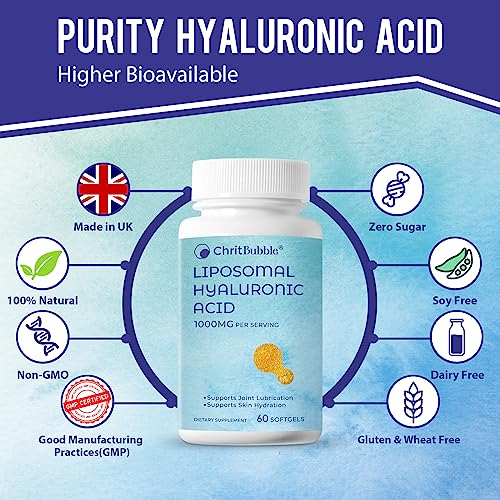 ChritBubble Liposomal Hyaluronic Acid Supplements for Women,Men 1000mg-Pure Dietary Hyaluronic Acid Capsules for Skin,Joint,Dermal Repair Complex