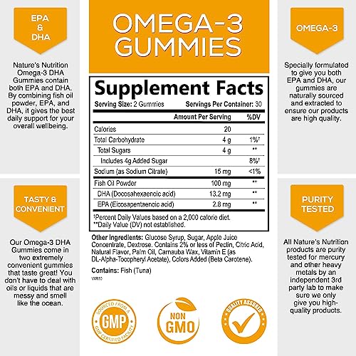 Omega 3 Fish Oil Gummies, Heart Healthy Omega 3s with DHA & EPA, Extra Strength Joint & Brain Support, Omega 3 Fish Oil Supplement Nature's Gummy Vitamin for Men & Women, Orange Flavor - Parent