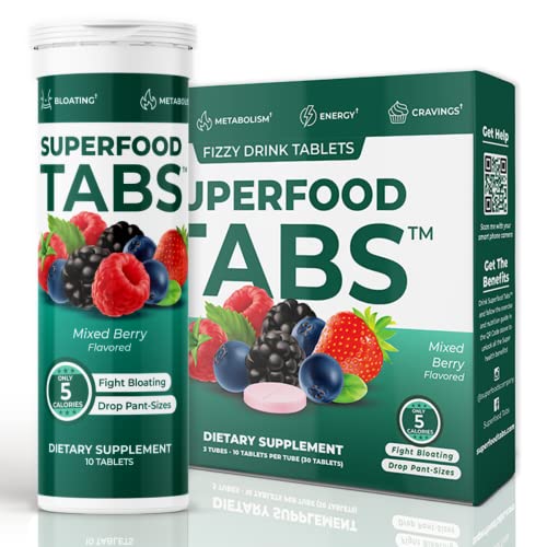 skinnytabs Superfood Tabs Detox Cleanse Drink - Fizzy Dietary Supplement for Women and Men - Reduce Bloating and Curb Craving - Support Healthy Weight Management - Mixed Berry Flavor [30 Tablets]