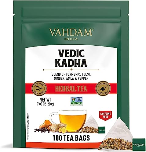 VAHDAM, Vedic Kadha Herbal Tea- 100 Tea Bags | Real Ingredients (Turmeric, Black Pepper, Amla, Tulsi, Ginger & Spices)