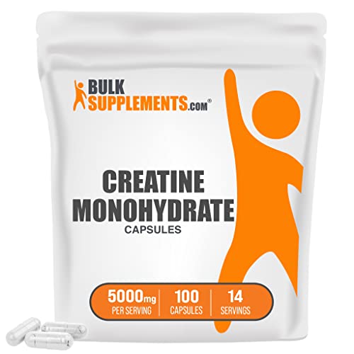 BulkSupplements.com Creatine Monohydrate Capsules (Micronized Creatine), Creatine Supplements - Unflavored, Pure - Muscle Gain - Creatine Pills - 5g (5000mg) per Serving - 14-Day Supply (100 Capsules)