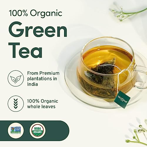 VAHDAM, Organic Green Tea Bags from Himalayas (100 Count) Pure Ingredients, Gluten-Free & Non-GMO - Direct from Source in India, Resealable Ziplock Pouch