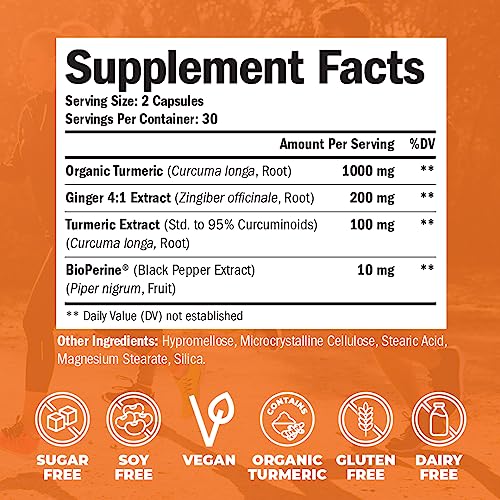 Joint Support Supplement with Tumeric and Ginger. Turmeric Curcumin Supplements with Black Pepper. Turmeric and Ginger Supplements for Immune Support, Inflammation, and Digestive Support. 60 Capsules