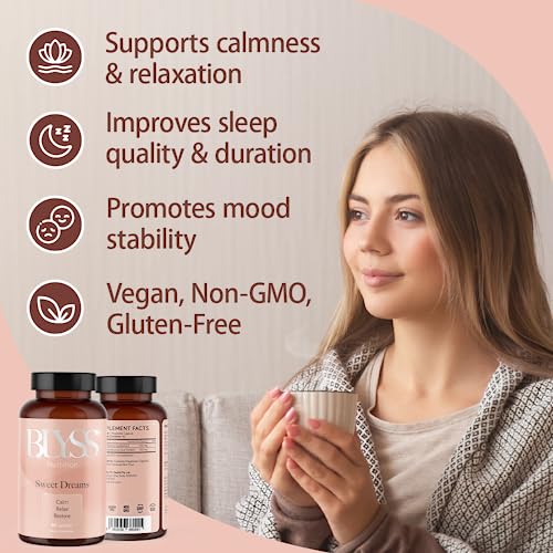 BLYSS Nutrition 5 HTP Plus GABA Supplements for Women - Sleep, Mood & Stress Support - Non-GMO, Gluten Free, 60 Veggie Caps