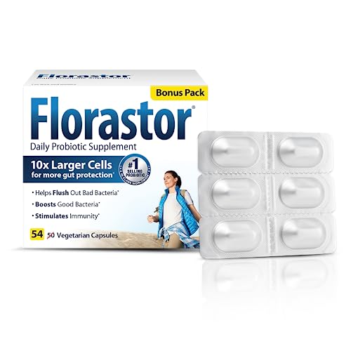 Florastor Probiotics for Digestive & Immune Health, 54 Capsules, Probiotics for Women & Men, Dual Action Helps Flush Out Bad Bacteria & boosts The Good with Our Unique Strain Saccharomyces boulardii