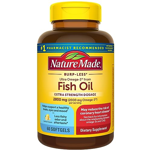 Nature Made Extra Strength Omega 3 Fish Oil 2800 mg per serving, as Ethyl Esters, Supplement for Healthy Heart, Brain, Eyes, and Mood Support, 60 Softgels, 30 Day Supply