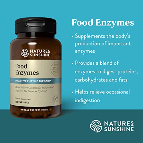Nature's Sunshine Digestive Enzymes - Powerful Proprietary Blend for Digestive Health to Break Down Fats, Carbs, Protein - 60 Servings (120 Capsules) Made in The USA