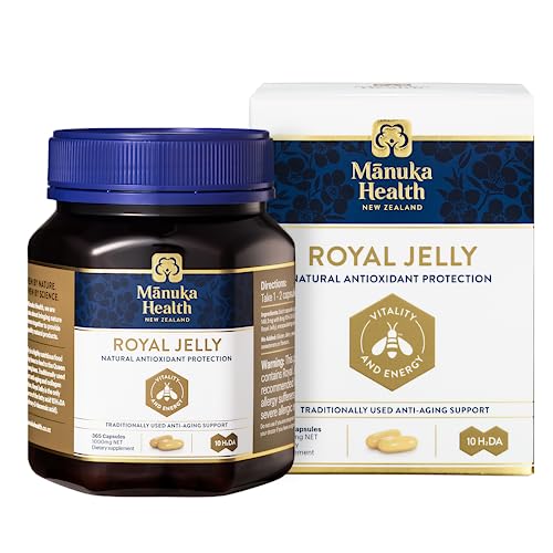 Manuka Health Royal Jelly Capsules, 365 Count, 1000mg NET, Natural Antioxidant Protection, Natural Source of Fatty Acid 10H2DA, Anti-Aging Support