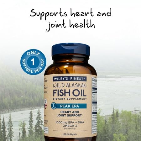 Wiley's Finest Wild Alaskan Fish Oil Peak EPA - Triple Strength Peak EPA and DHA - 1000mg Omega-3s, SQF-Certified - 120 Softgels (120 Servings)