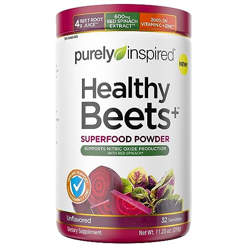 Purely Inspired Beet Root Powder, Healthy Beets + Superfood Powder, Vitamin C & Zinc for Immune Support, Supports Nitric Oxide Production with Red Spinach, Unflavored (32 Servings)