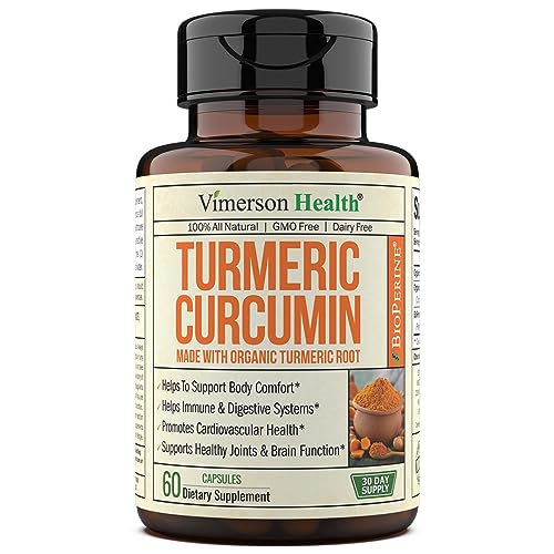 Organic Turmeric Curcumin with Black Pepper Extract. Vegan Turmeric Curcumin Supplements with Bioperine & Tumeric Extract. 95% Curcuminoids. Turmeric Supplement for Digestive, Immune and Joint Support