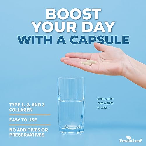 ForestLeaf - Collagen Pills with Hyaluronic Acid & Vitamin C - Reduce Wrinkles, Tighten Skin, Boost Hair, Skin, Nails & Joint Health - Hydrolyzed Collagen Peptides Supplement - 240 Capsules