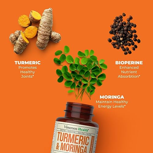 Turmeric Curcumin & Moringa Leaves Extract with Black Pepper. 95% Curcuminoids - Joint Support Supplement with Tumeric Powder, Bioperine & Moringa Oleifera Leaf for Joints, Digestion & Energy. 60 Caps