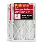 Filtrete 20x30x1 AC Furnace Air Filter, MERV 11, MPR 1000, Micro Allergen Defense, 3-Month Pleated 1-Inch Electrostatic Air Cleaning Filter, 2 Pack (Actual Size 19.81 x 29.81 x 0.81 in)