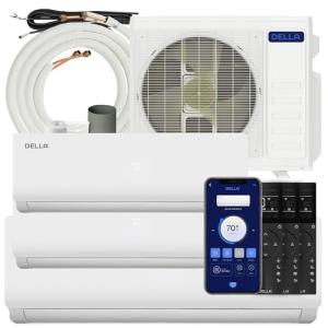 DELLA 28K BTU ODU Tri 3 Zone (9K 9K 18K BTU) Mini Split AC Works with Alexa and Wifi, Multi Zone Cools Up to 1800 Sq.Ft, 20 SEER2 208-230V, Energy Efficient, Pre-Charged Heat Pump, 16ft Kits