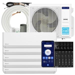 DELLA 42K BTU ODU 22 SEER2 208-230V Multi Zone Air Conditioner 5 Zone (9K 9K 9K 9K 12K) Mini Split Cools Up to 2150 Sq.Ft, Works with Alexa and Wifi, Energy Efficient Pre-Charged Heat Pump,16ft Kit