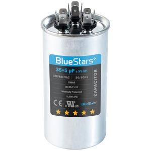 [UL Certified] BlueStars 35+5 uF 35/5 MFD 370-440VAC Dual Run Round Air Conditioner Capacitor - Fits AC Unit Fan Motor Start or Heat Pump or Condenser Straight Cool - Replaces 97F9834 Z97F9834