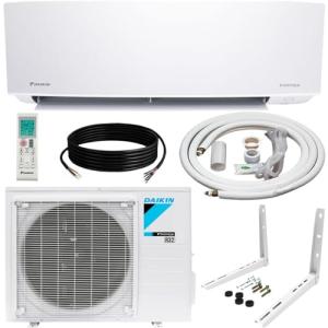 Daikin 12,000 BTU 18 SEER2 Entra R32 Series Ductless Mini Split Heat Pump System w/Maxwell All-Inclusive 15’ Installation Kit and Wall Mounting Bracket (230V), White, RXC12+FTXC12+IKM1438+WAFP24