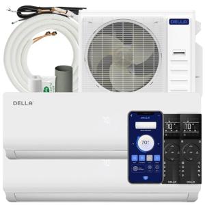DELLA 35K BTU ODU 2 Dual Zone 18000 18000 BTU 19 SEER2 208-230V, Work with Alexa and Wifi, Cools Up to 2000 Sq.Ft, Multi Zone Ductless Pre-Charged Mini Split AC Heat Pump, 16ft Installation Kits