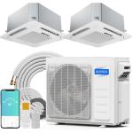 ROVSUN WIFI 20000 BTU Dual Zone (9K+9K) Ceiling Cassette Mini Split AC/Heater with Inverter, 20 SEER2 Ductless Air Conditioner with Pre-Charged Condenser, Heat Pump & 25Ft Copper Lines, 208-230V