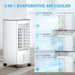 Windowless Portable Air Conditoners, 12H Timer &1.16Gal Tank, 45° Oscillation, 3-IN-1 Portable AC with Remote, 3 Modes 3 Speeds, Fast Cooling Quiet Ventless Swamp Cooler for Home, 3 Ice Packs, White