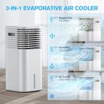 24" Windowless Portable Air Conditioner, 15H Timer & 120°Oscillation, 3-IN-1 Portable AC Unit with Remote, 2-Gal Tank, 3 Modes & 3 Speeds, Ultra-Quiet Ventless Swamp Cooler for Home Office, Milk
