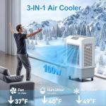 Windowless Swamp Cooler, 3 in 1 Evaporative Portable Air Conditioner with Remote, Large Cooling Fan Ac Unit,3 Speed, 7H Timer, 8 Gal Water Tank, 4 Ice Box for Garage, Patio, Bedroom Home Outdoor