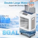 Windowless Swamp Cooler, 3 in 1 Evaporative Portable Air Conditioner with Remote, Large Cooling Fan Ac Unit,3 Speed, 7H Timer, 8 Gal Water Tank, 4 Ice Box for Garage, Patio, Bedroom Home Outdoor